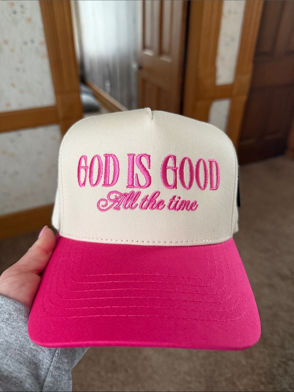 C.C Pink and Cream "God Is Good All the Time" Trucker Hat